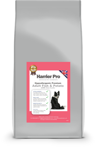 Hypoallergenic Fish and Potato Adult Dog Food with Itch-Eeze - HarrierProPetFoods.co.uk